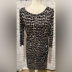 Ann Taylor Dress Women Size 10 Petite Black Gray White Sheath 3/4 Sleeve